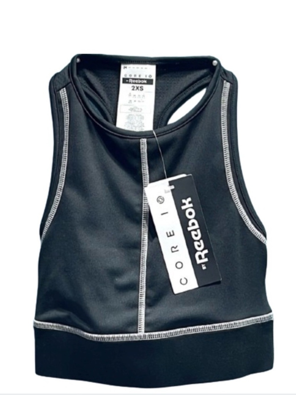 Reebok AM Contrast Black Sports Bra Breathable Athletic Training Dri Fit 2XS XXS